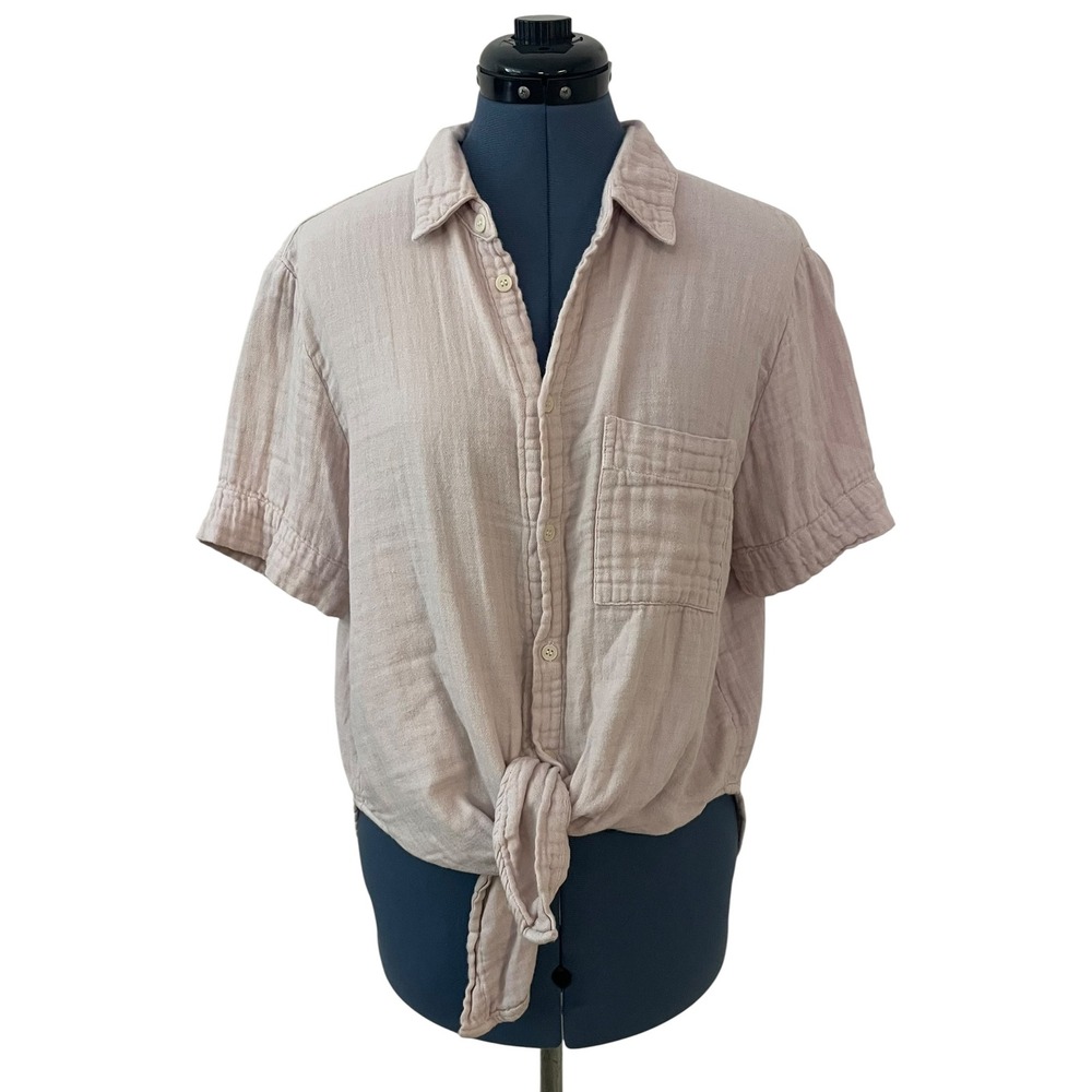 CP Shades Georgia Featherweight Cotton Gauze Tie Front Shirt Pink Oversized M
